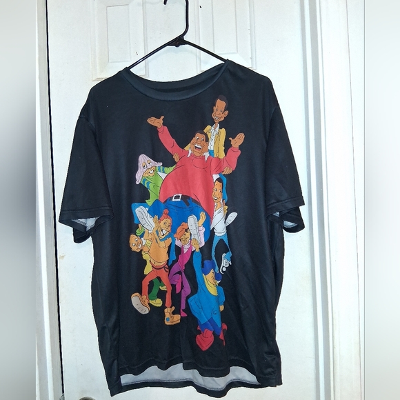 Black Graphic T-Shirt with Colorful Cartoon Characters - Picture 2 of 8